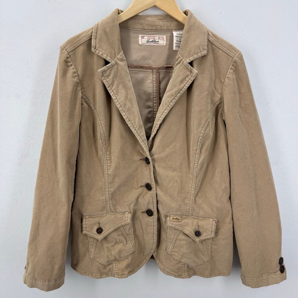 Levi's Strauss Womens Blazer Corduroy Jacket Large Tan Button Stretch Casual